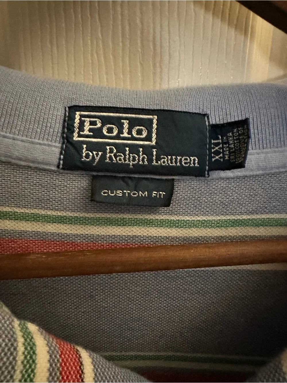 Ralph Lauren Light Blue Polo with Red and Green Stripes